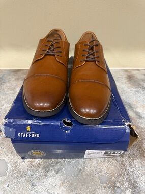 Stafford Men's Tan Brown Cap-Toe Lace-Up Dress Oxfords
